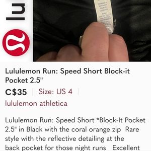 𝅺Lululemon Run: Speed Short Block-it Pocket 2.5"